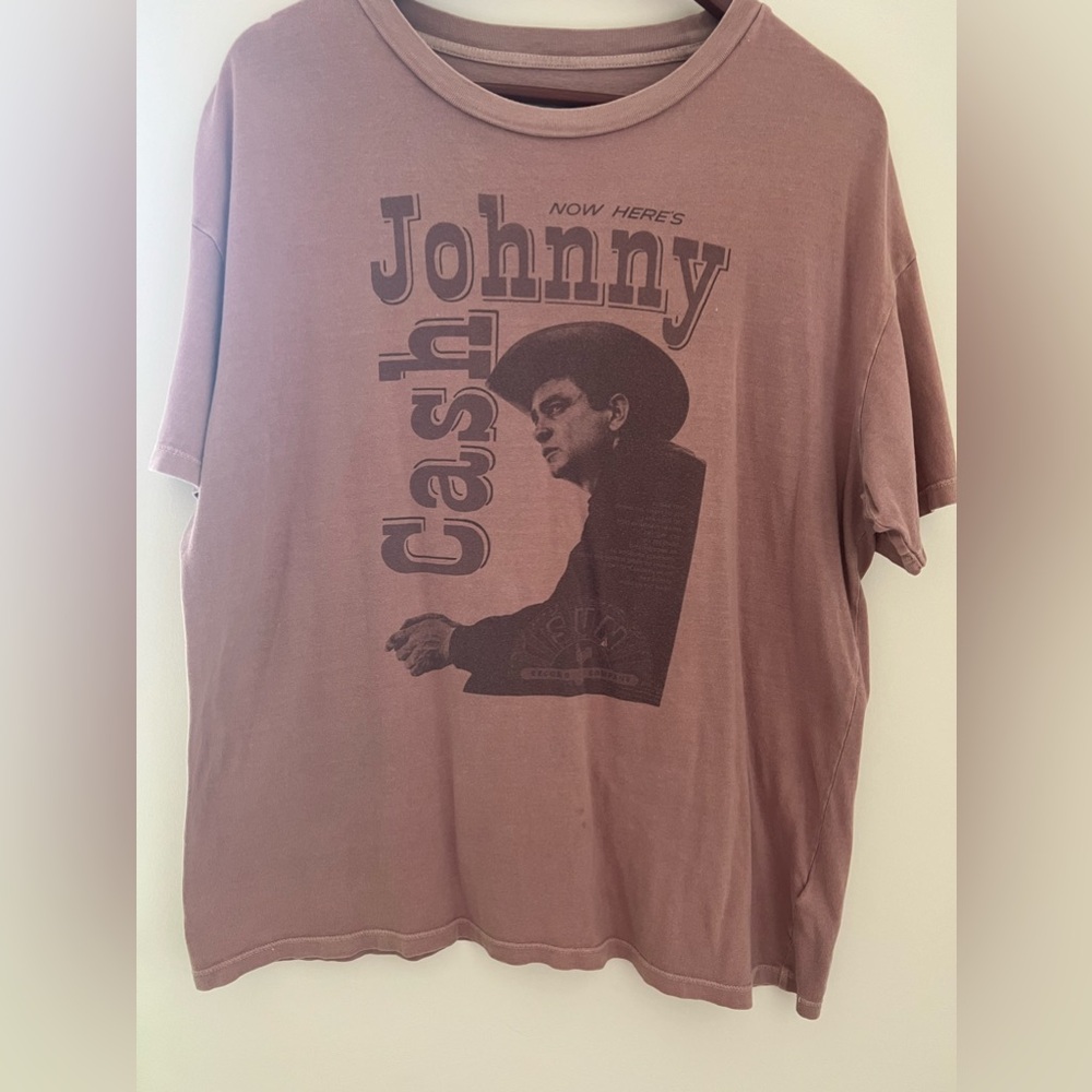 Aerie Tailgate Oversized Tee, Johnny Cash, Size S, Dusty Rose-brown color